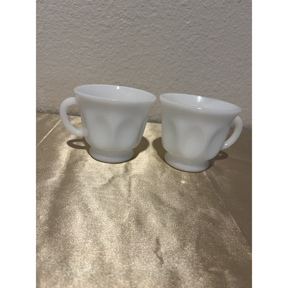 Milk Glass Mug White Coffee Tea Espresso Punch Solid Handle Thumbprint Vintage